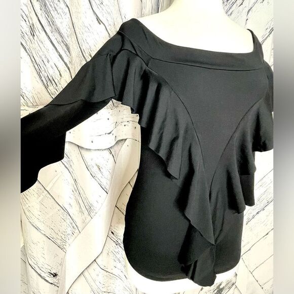 Susana Monaco ruffle top long sleeves black L - Picture 3 of 6